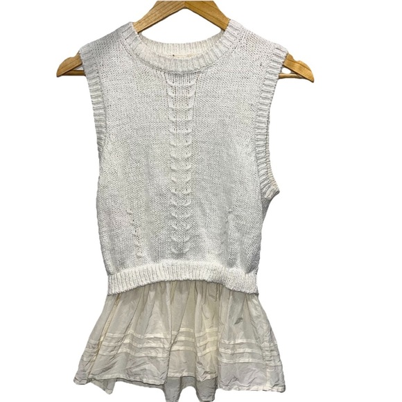 ULLA JOHNSON Edda top cream white medium knit sweater sleeveless blouse peplum - Picture 4 of 13